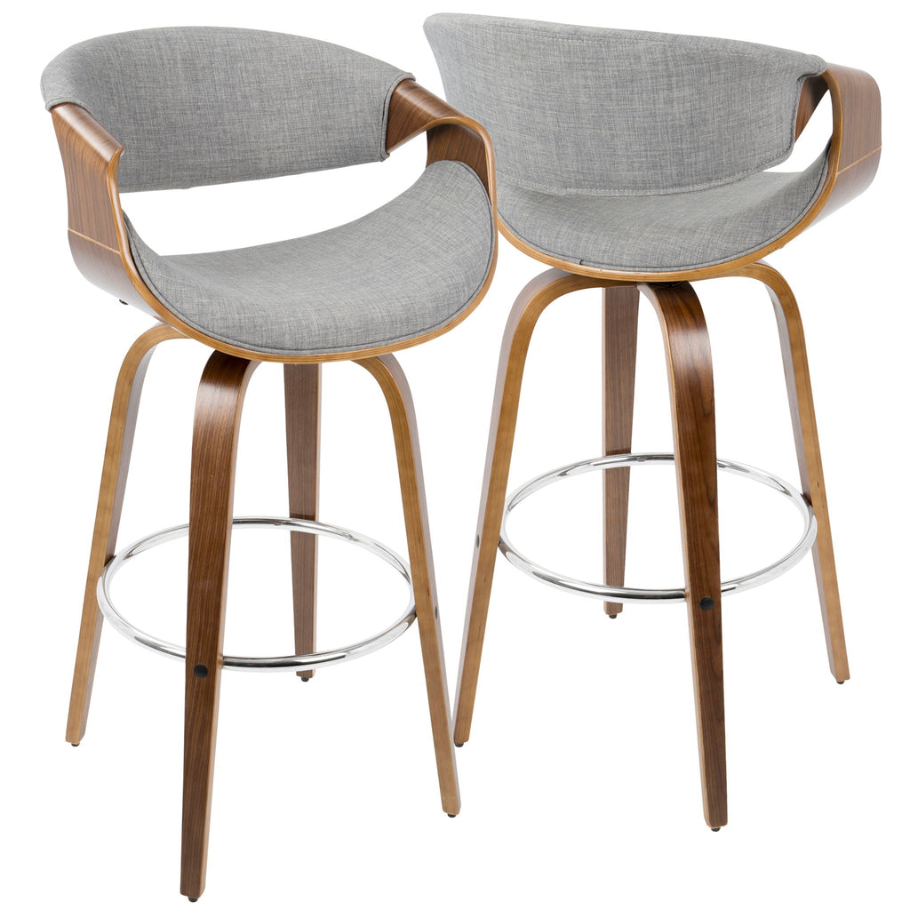 Mid-Century Modern Swivel Barstool Set with Walnut Frame - Multiple Colors