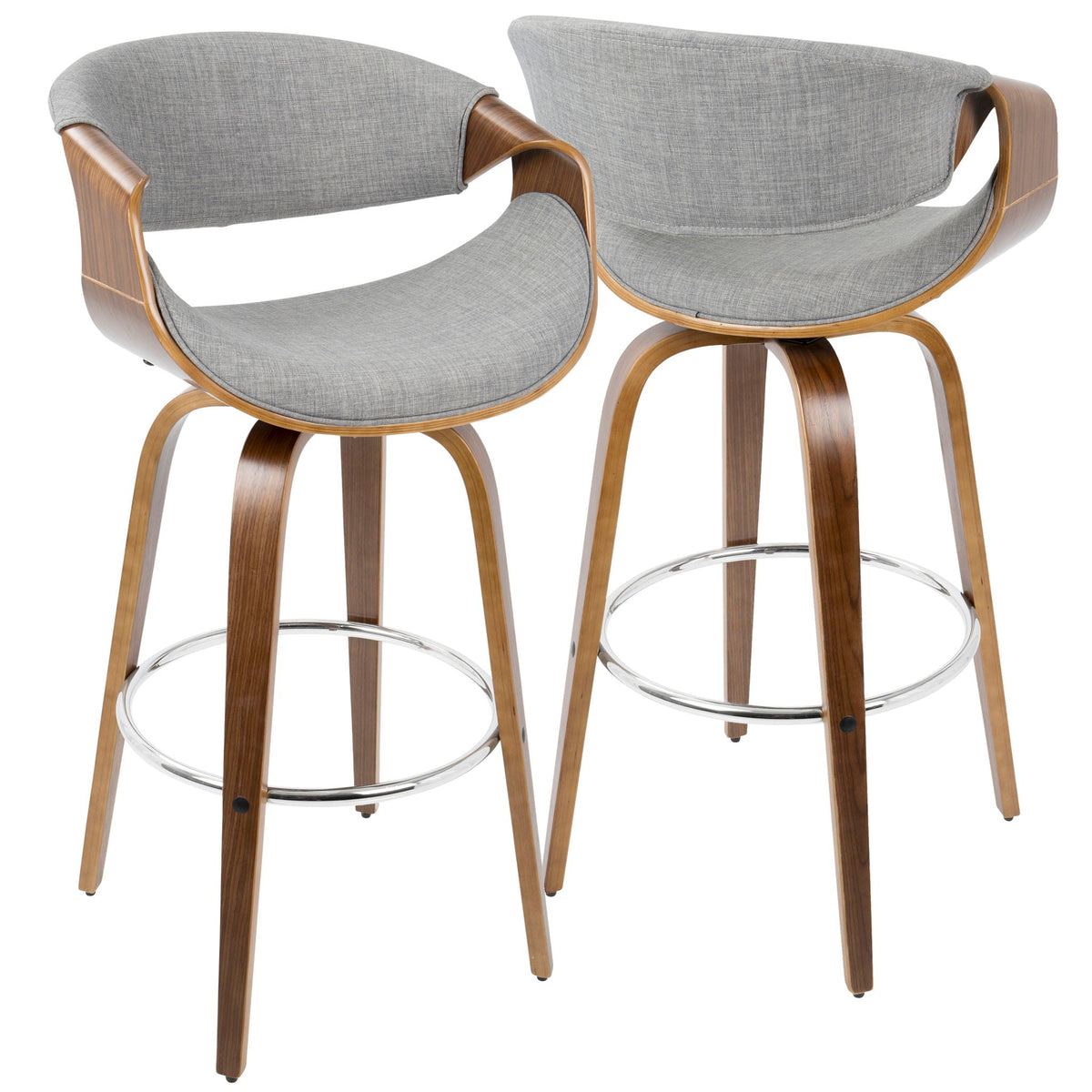 Mid-Century Modern Swivel Barstool Set with Walnut Frame - Multiple Colors