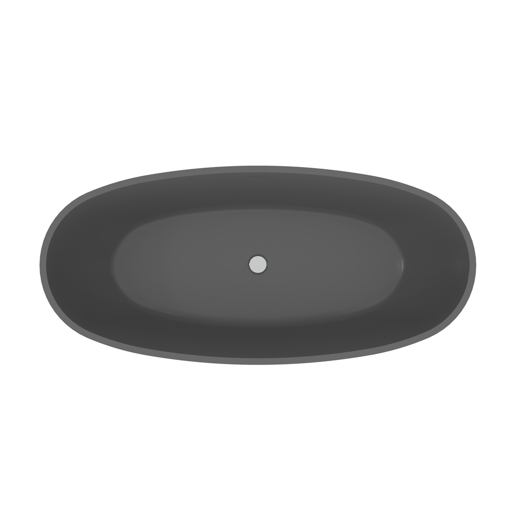 65.2 Inch Freestanding Solid Surface Soaking Bathtub with Spacious Interior - Dark Grey