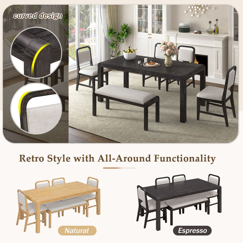 Extendable Dining Table Set with 4 Upholstered Chairs and 1 Bench