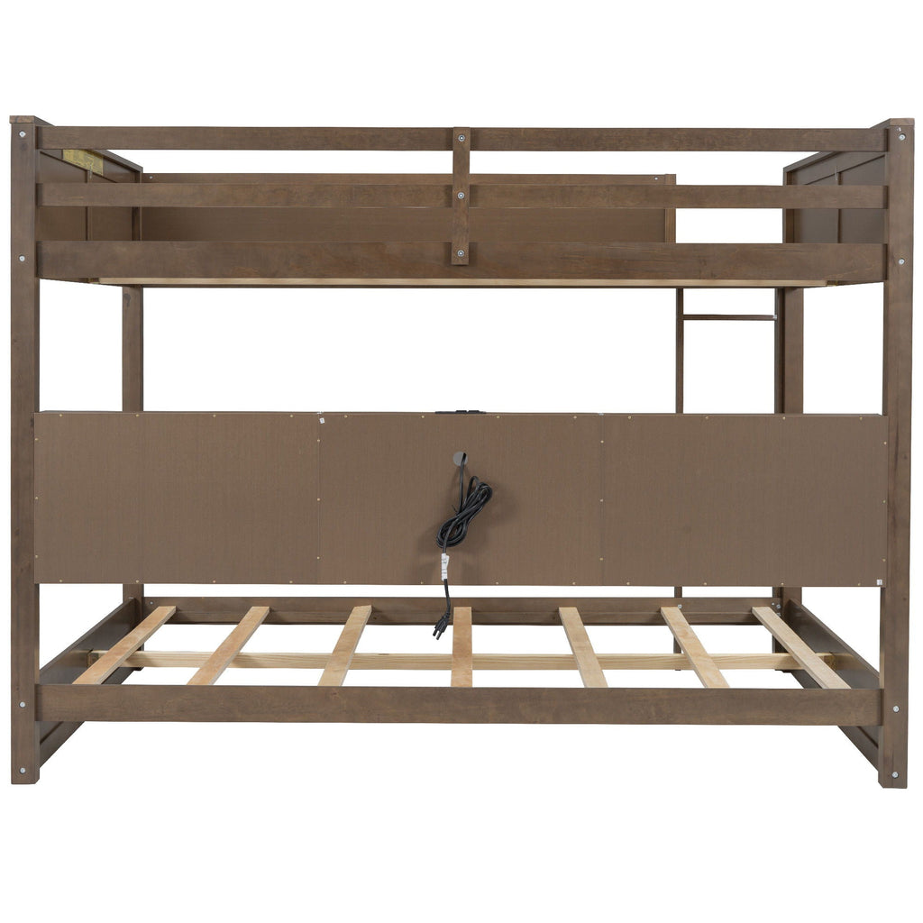 Queen Bunk Bed with Storage Cabinets and USB Ports - Dark Brown or White