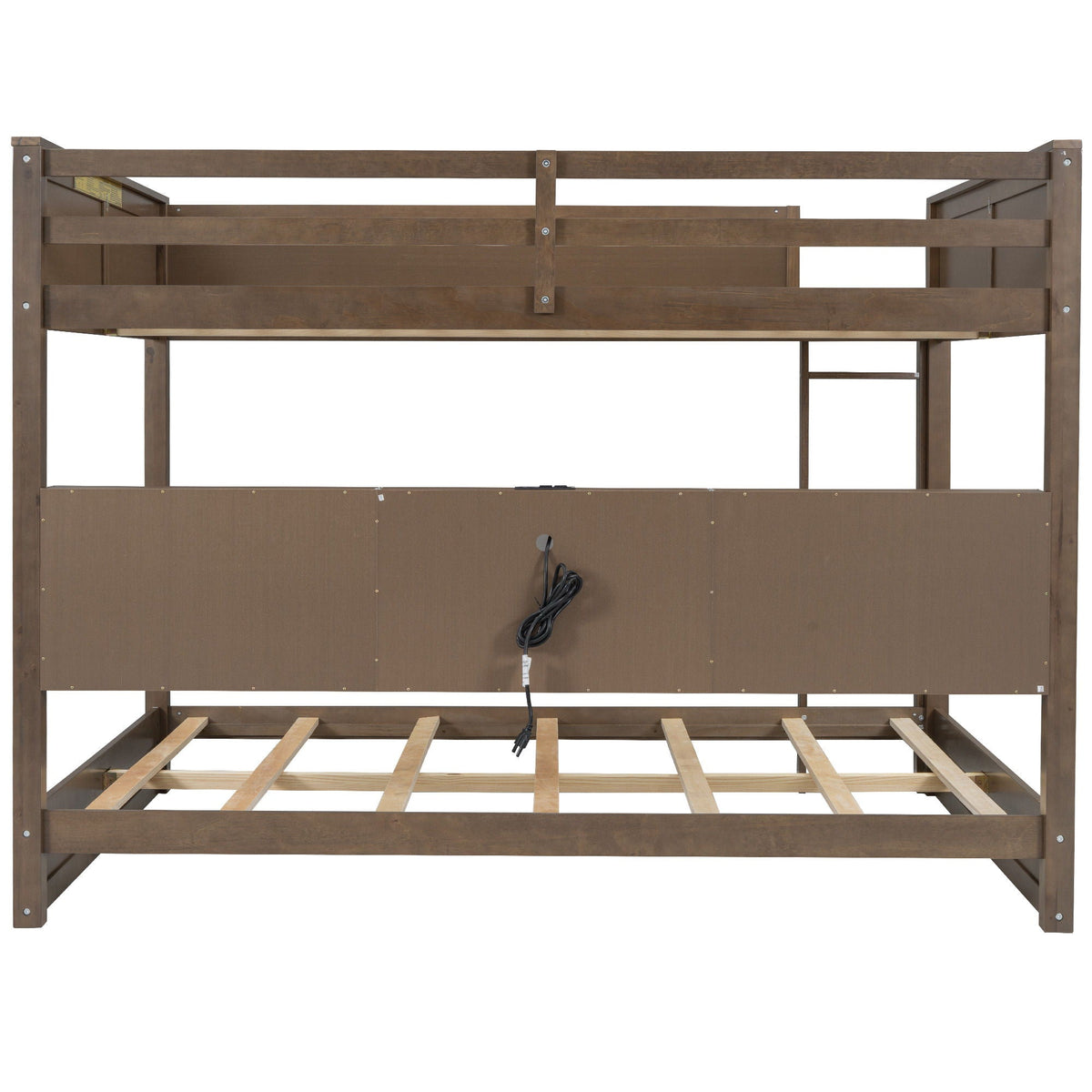 Queen Bunk Bed with Storage Cabinets and USB Ports - Dark Brown or White