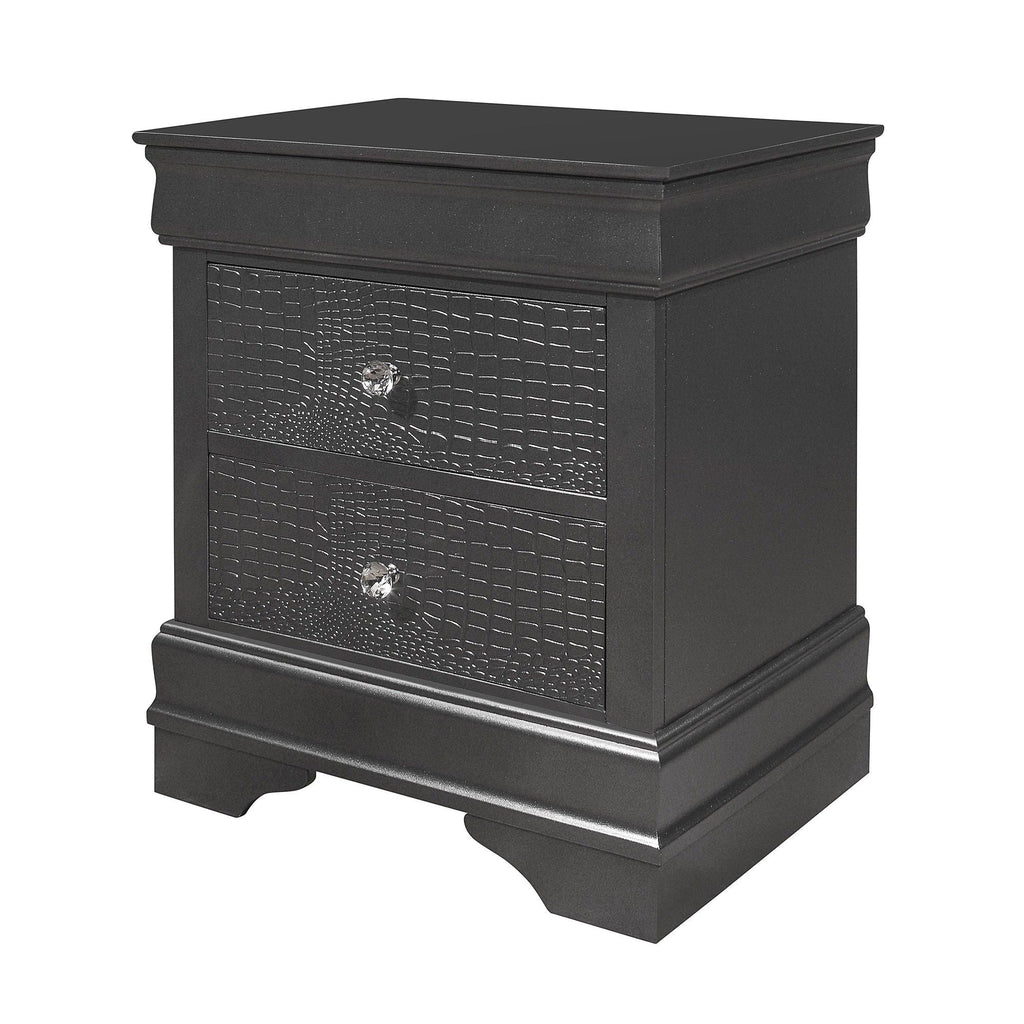 Crocodile Metallic Nightstand with Textured Drawer Front – Dark Gray or White