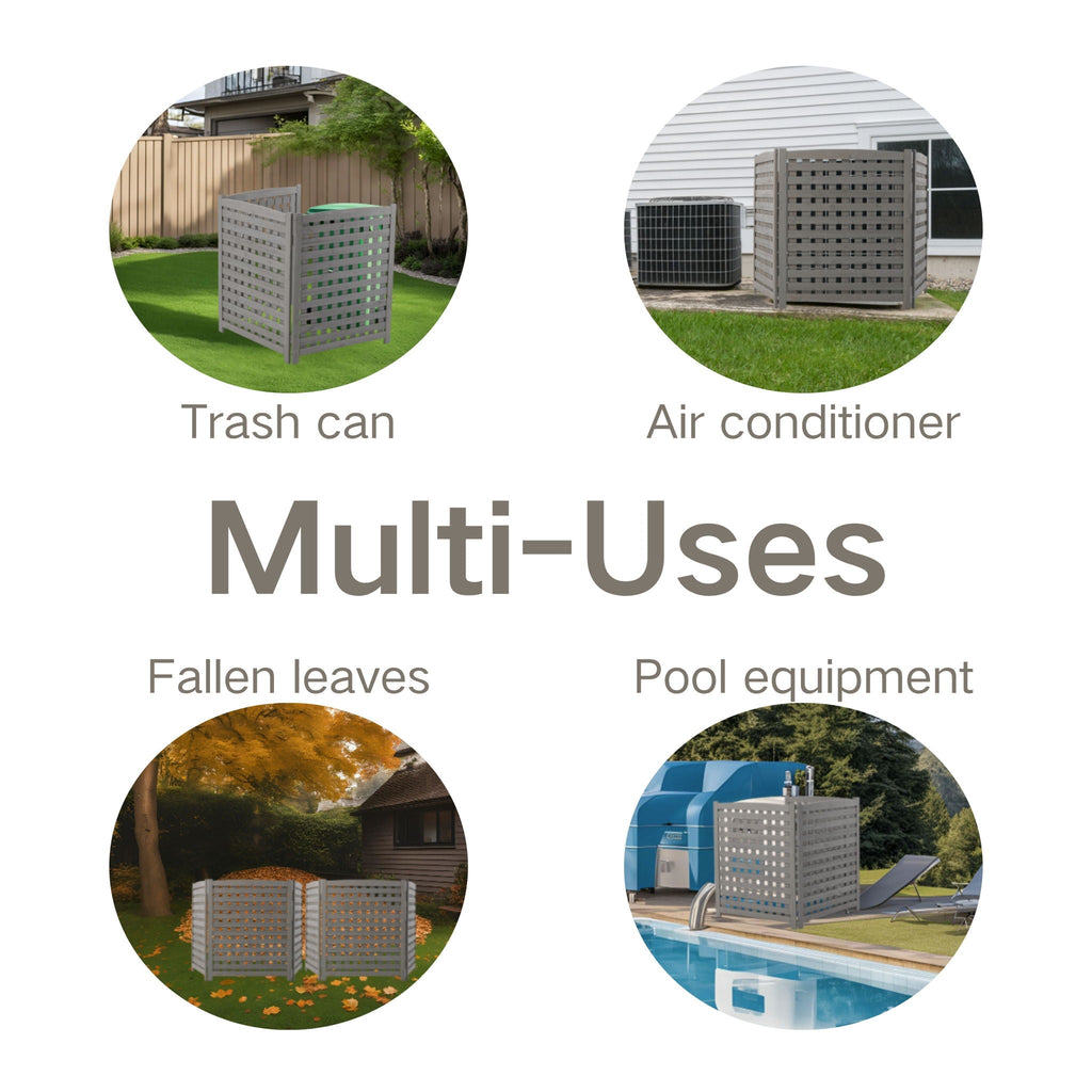 3 Panel Outdoor Air Conditioner Fence Screen with Solid Wood - Light Brown or Dark Gray