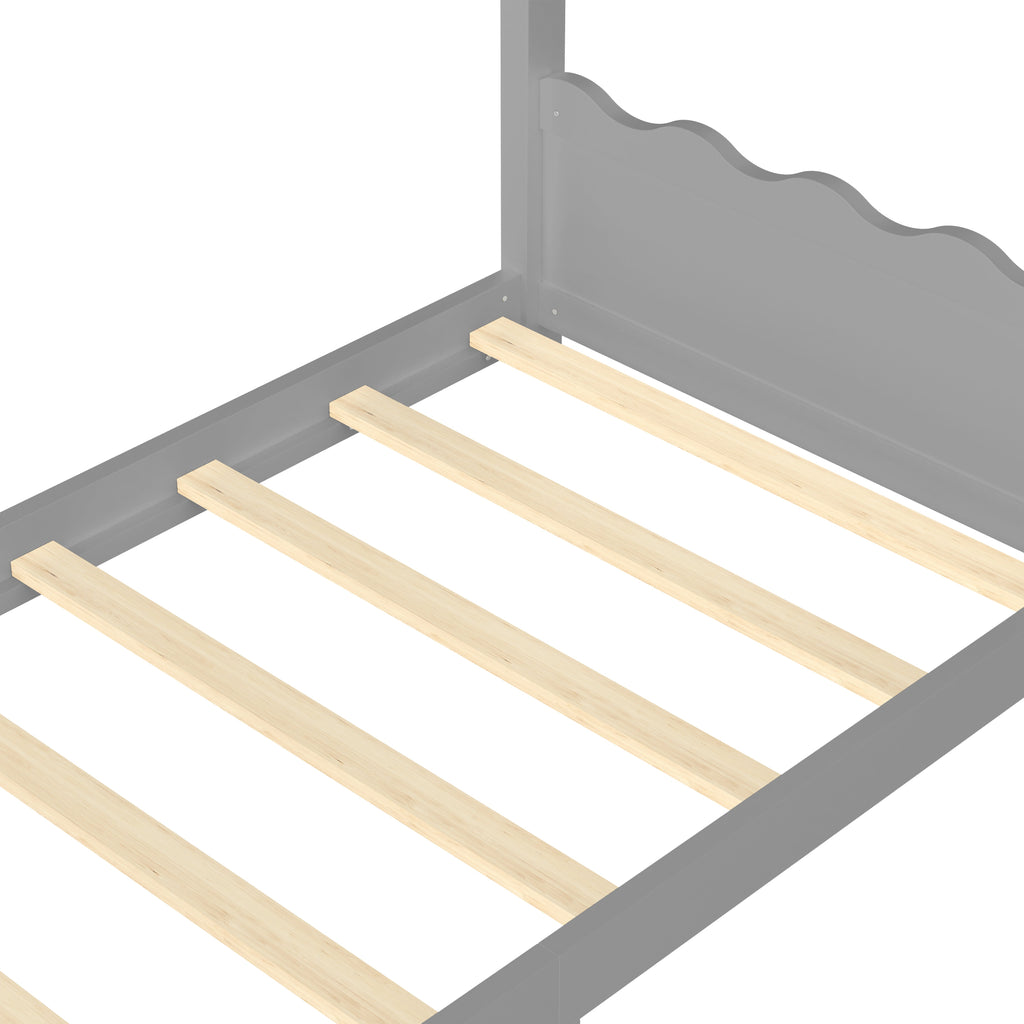Twin House Floor Bed with Support Slats - Solid Wood, White
