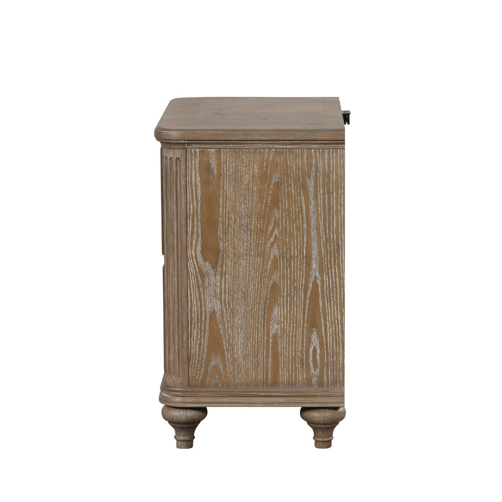 Oak Accent Nightstand with USB A & C Charging Ports - Rustic