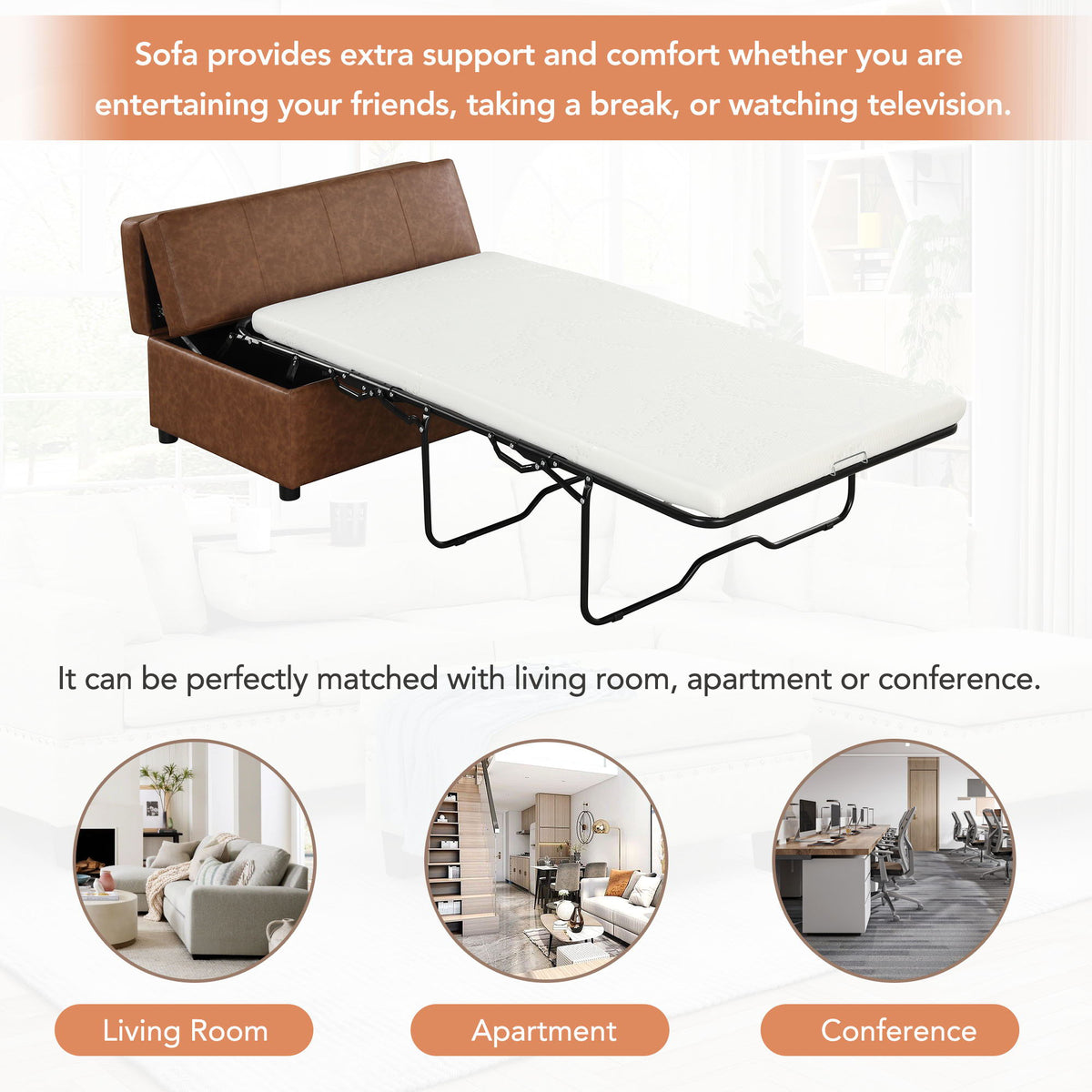 Twin Size Folding Ottoman Sleeper Bed with Mattress - Light Brown, Black, Dark Gray, White