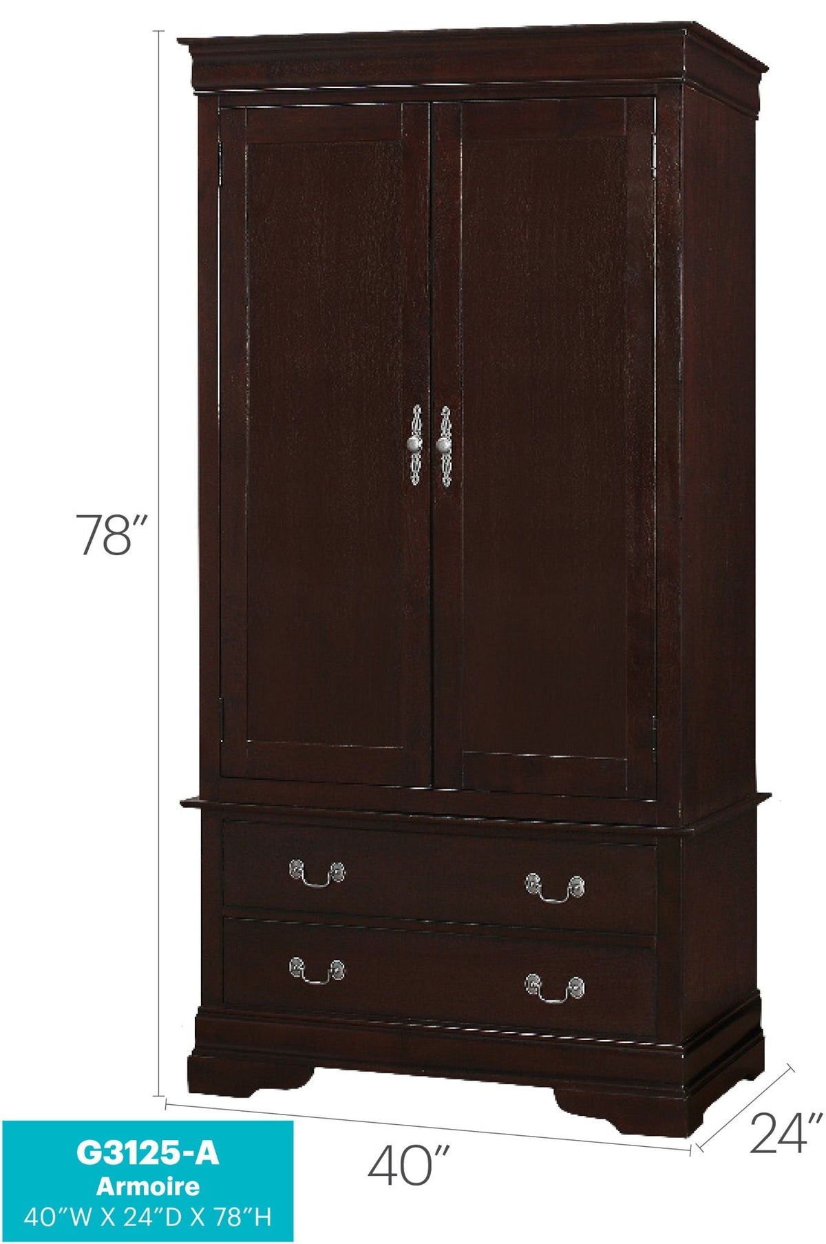 Traditional Armoire with Hanging Bar - Multiple Colors
