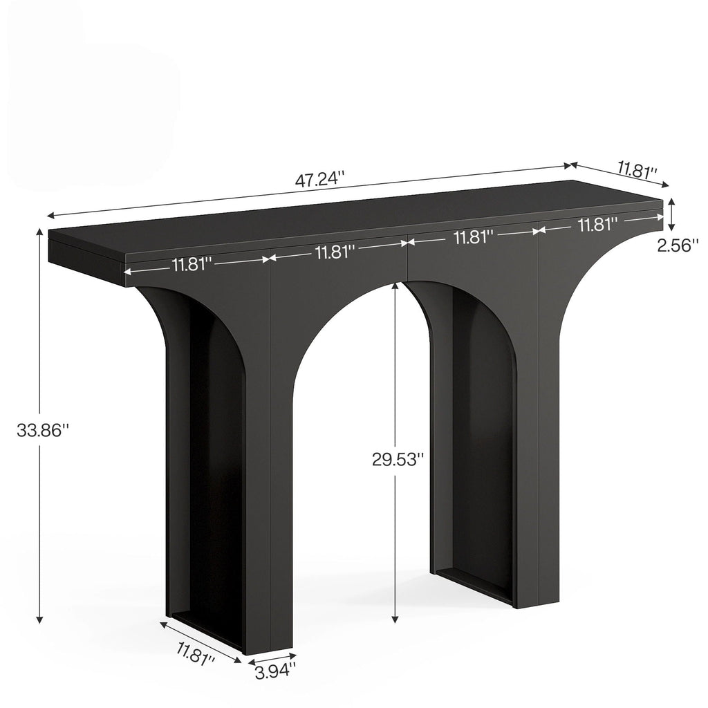 Black Console Table with Arched Base - Solid Wood & MDF