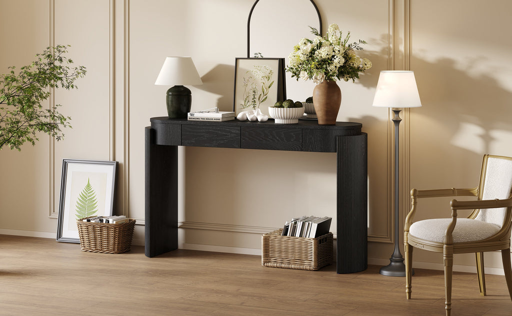 Entryway Table with Storage, Solid Wood Frame - Black or Navy