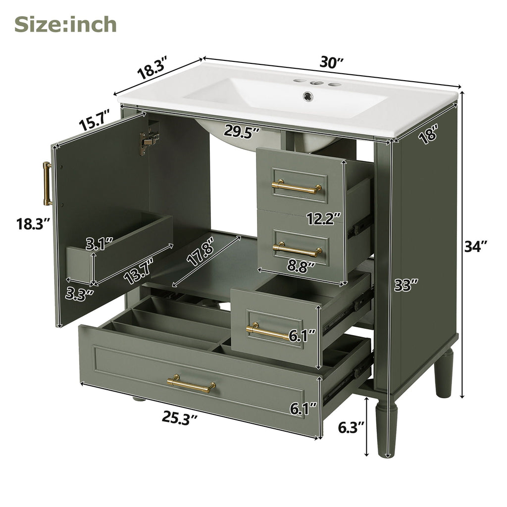 Traditional Bathroom Vanity Set with Soft Close Doors - Multiple Colors