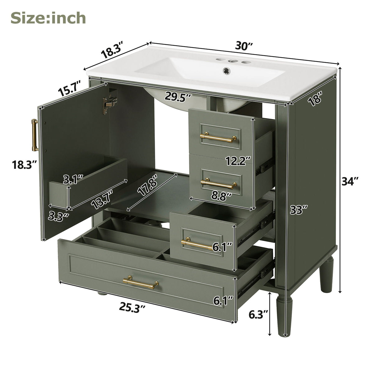 Traditional Bathroom Vanity Set with Soft Close Doors - Multiple Colors