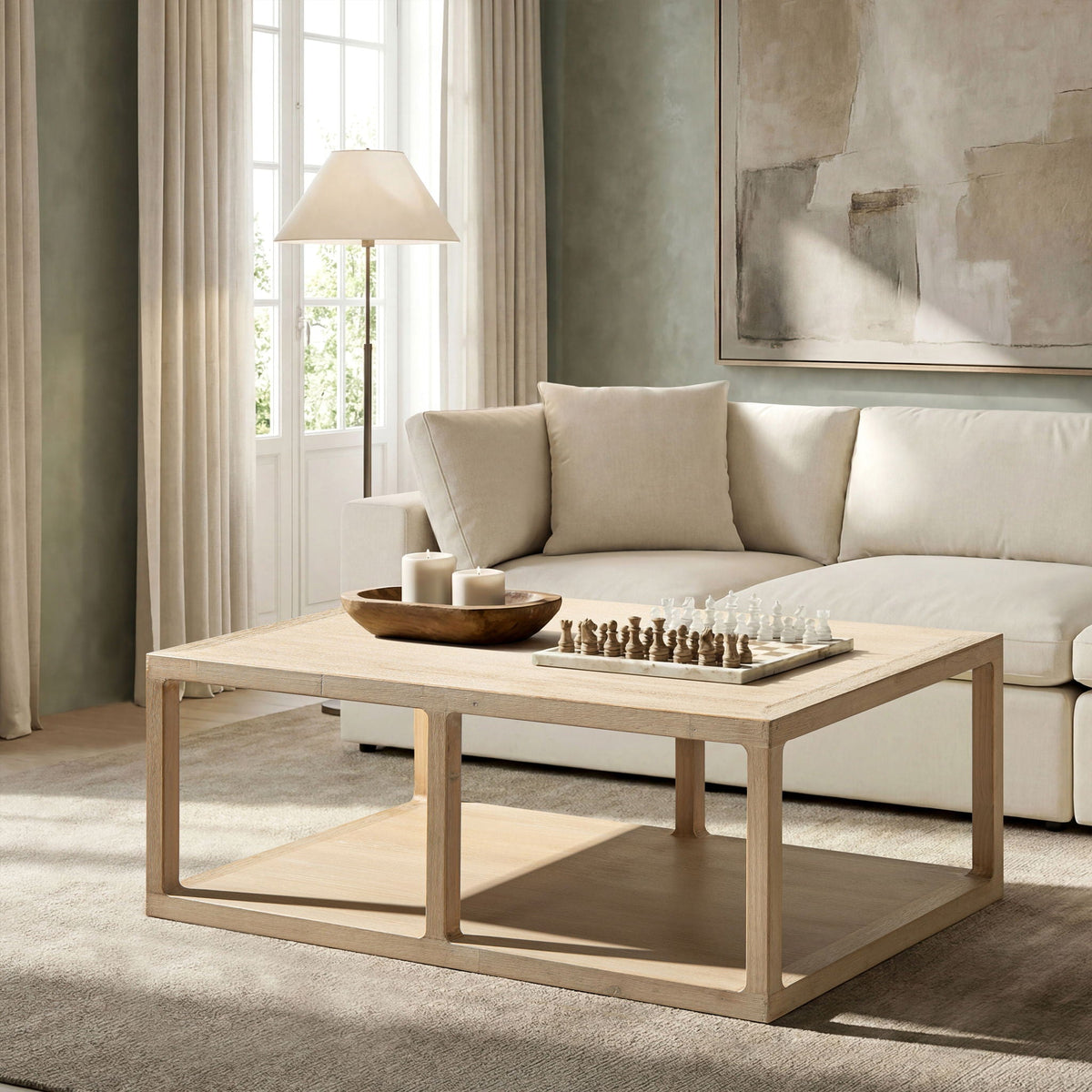 Natural Reclaimed Wood Coffee Table with Lower Shelf - Ellis