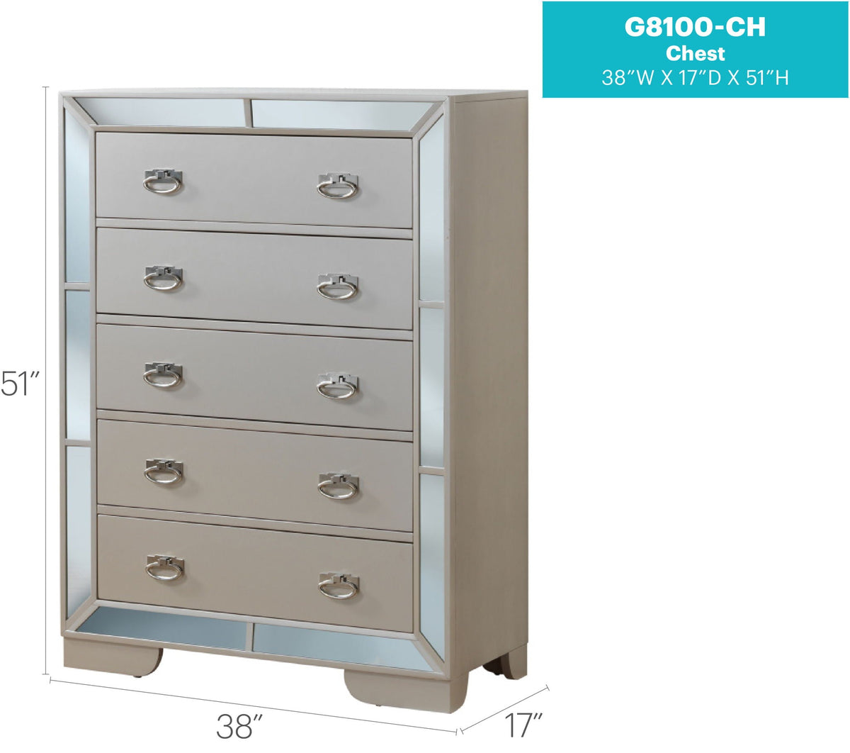 Sleek Contemporary Storage Chest with Ample Storage - Pearl Silver or Beige