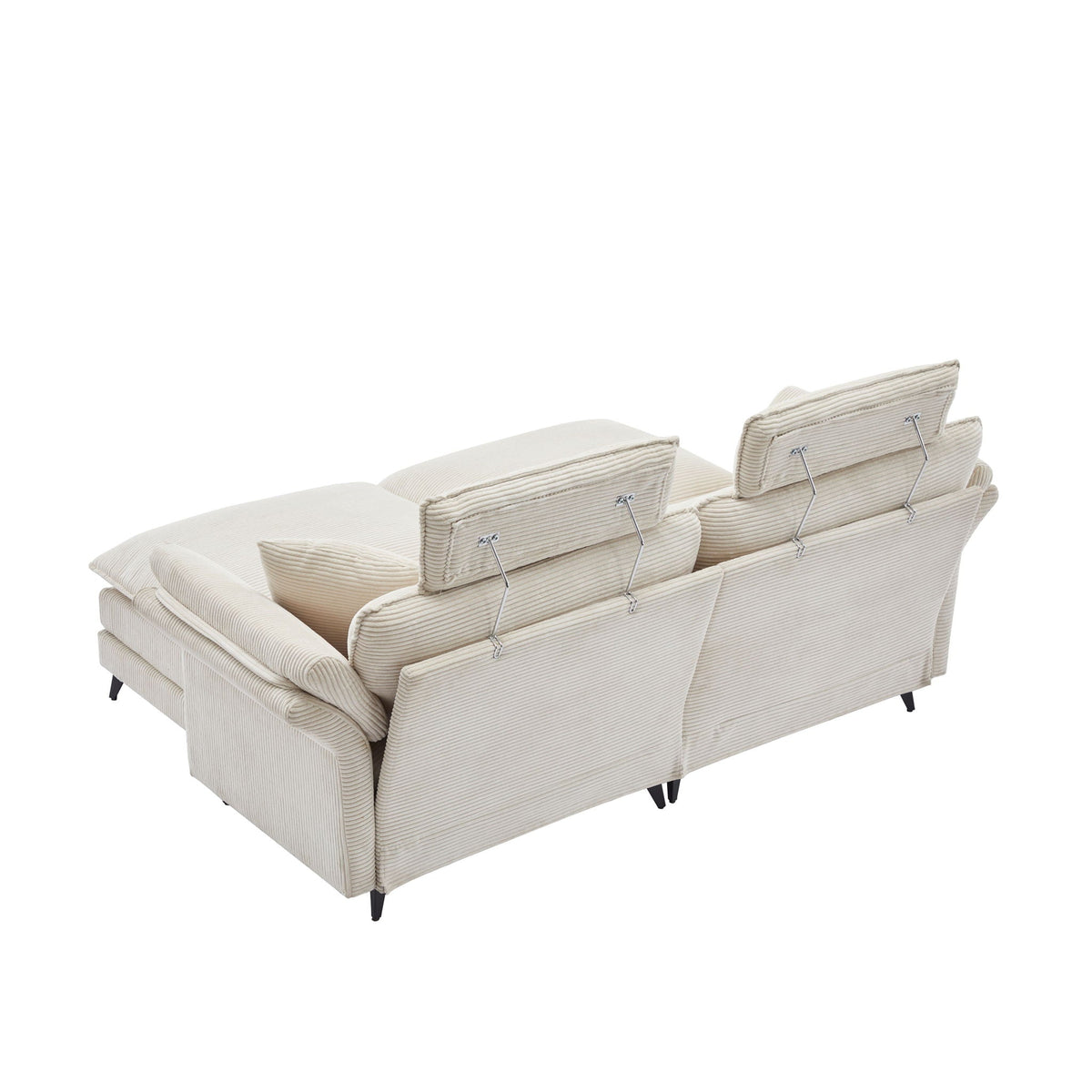 Modern Deep Seat Sectional Sofa with Ottoman - Corduroy - Black or Beige