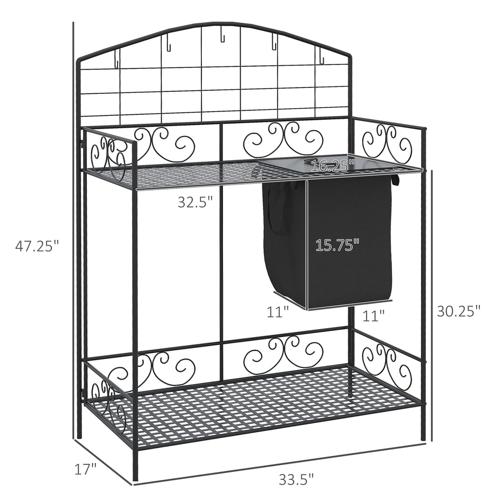 Folding Potting Bench Table with Storage - Metal