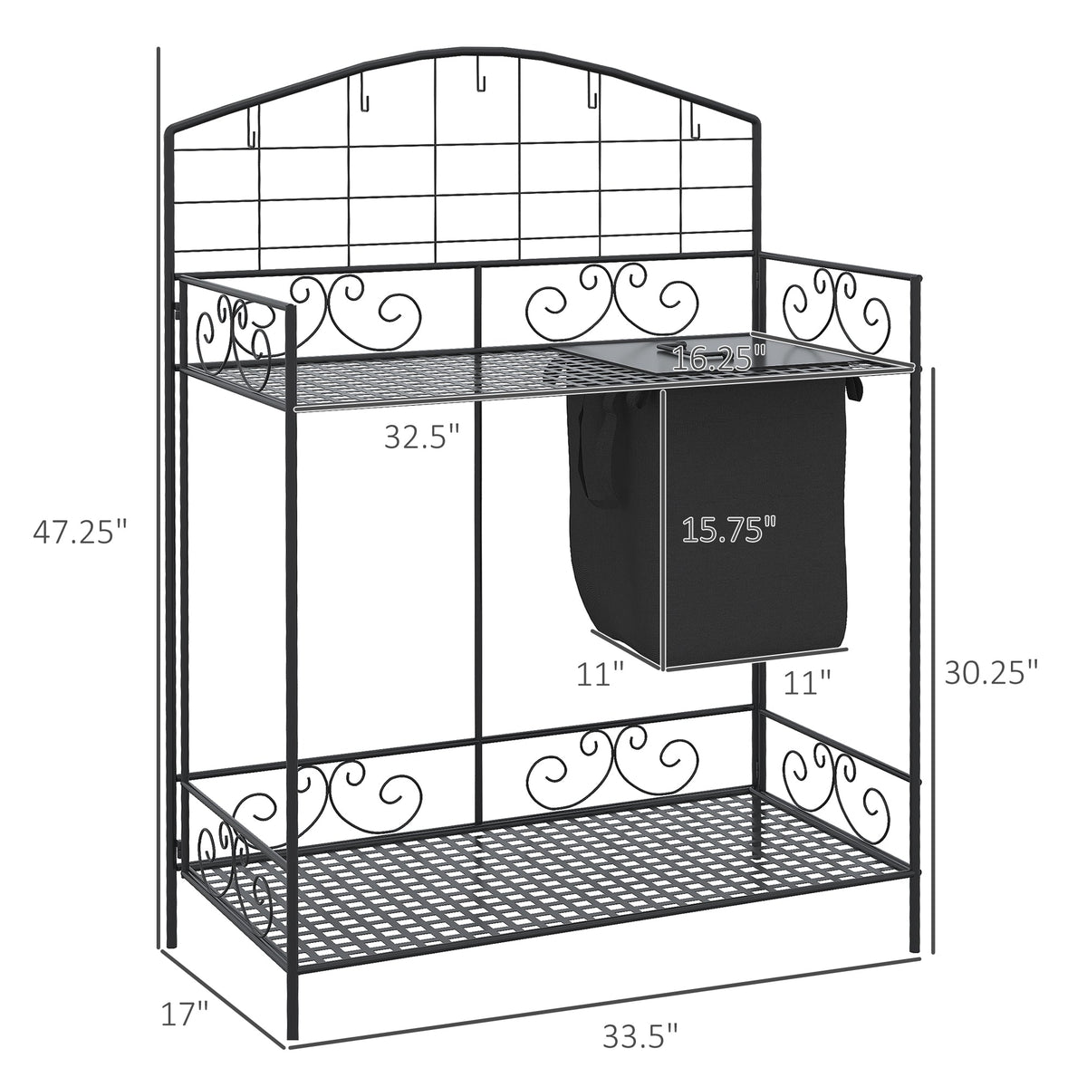 Folding Potting Bench Table with Storage - Metal