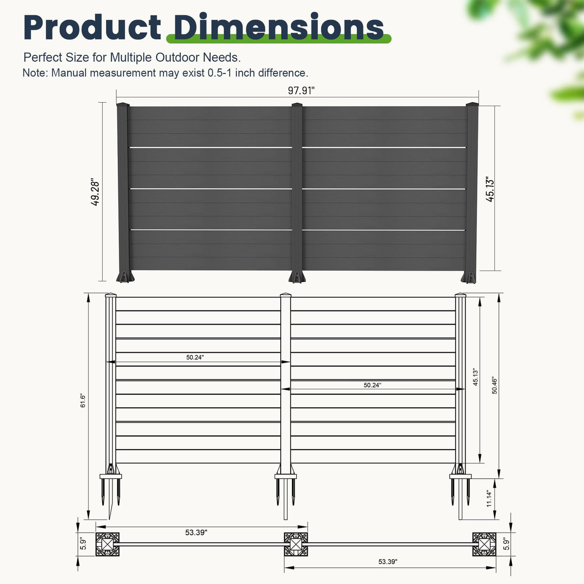 Outdoor Privacy Screen with Aluminum Posts - Dark Grey
