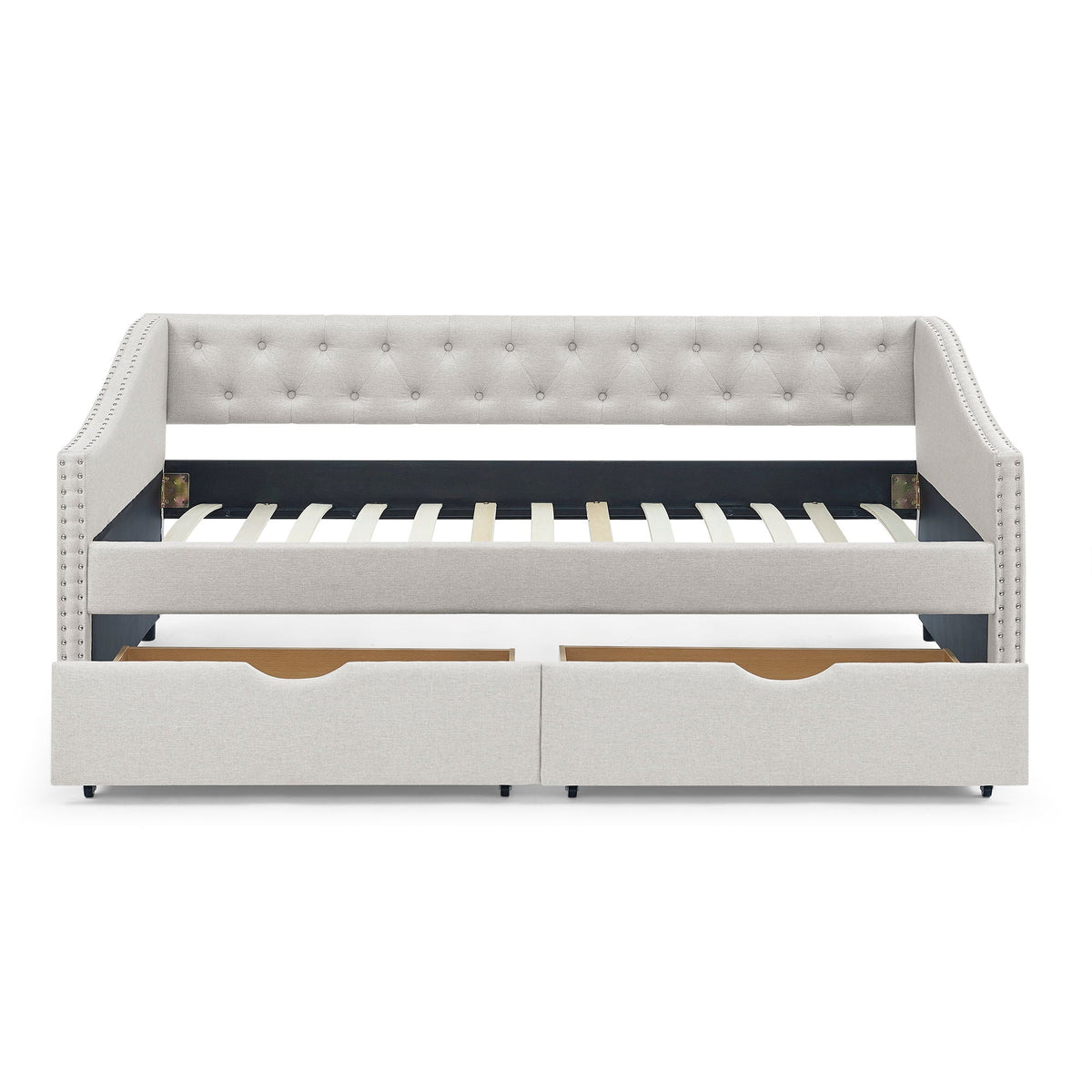 Upholstered Tufted Daybed with 2 Drawers and Waved Arms - Multiple Colors