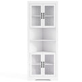 67 Inch Tall Corner Cabinet Triangular Buffet Cabinet with Tempered Glass Doors-White