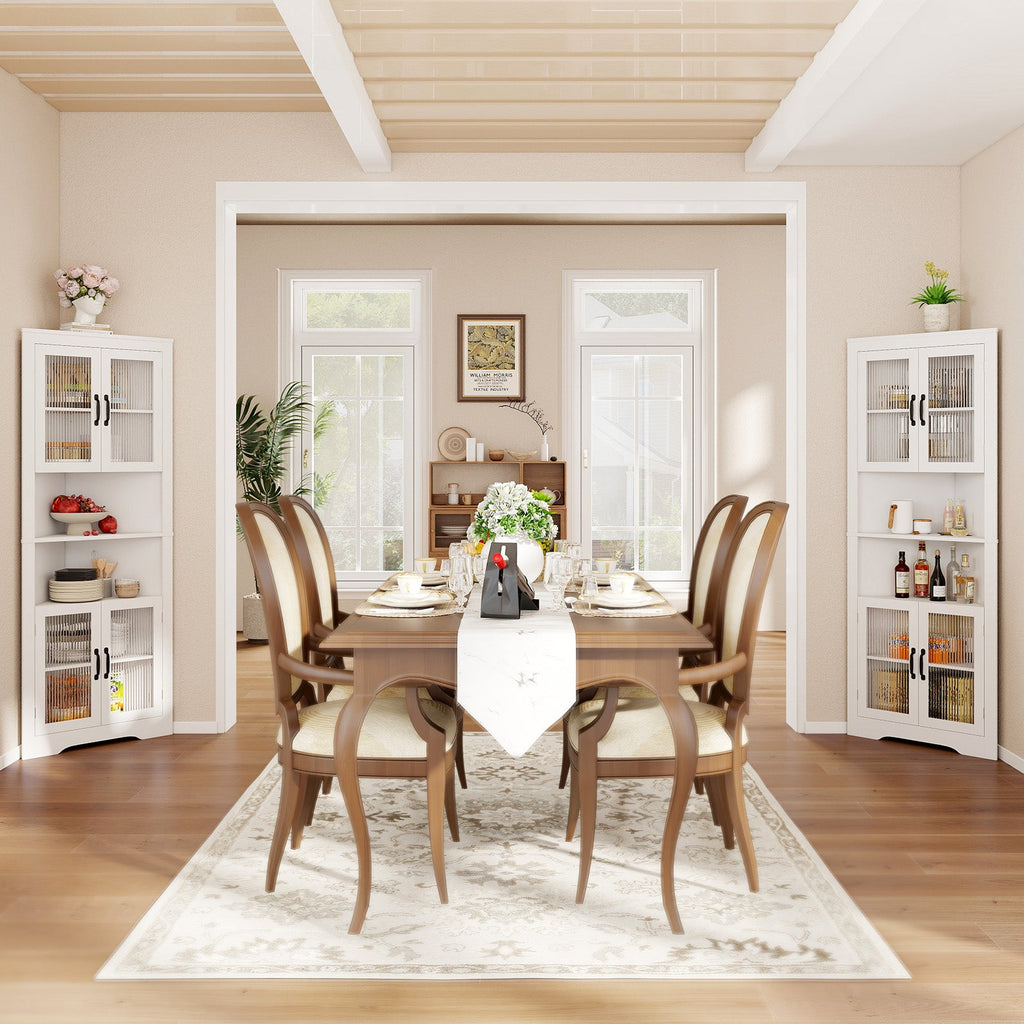 67 Inch Tall Corner Cabinet Triangular Buffet Cabinet with Tempered Glass Doors-White