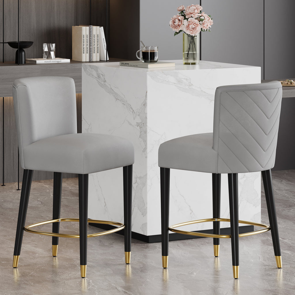 27-Inch Modern Counter Stool with Circular Footrest - Light Fabric