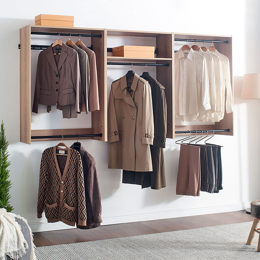 Wall Mounted Wood Closet System with Modular Units – White or Light Brown