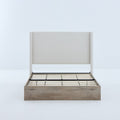 Queen Upholstered Wingback Bed with 54" High Headboard - Ivory / Light Gray / Camel Oak