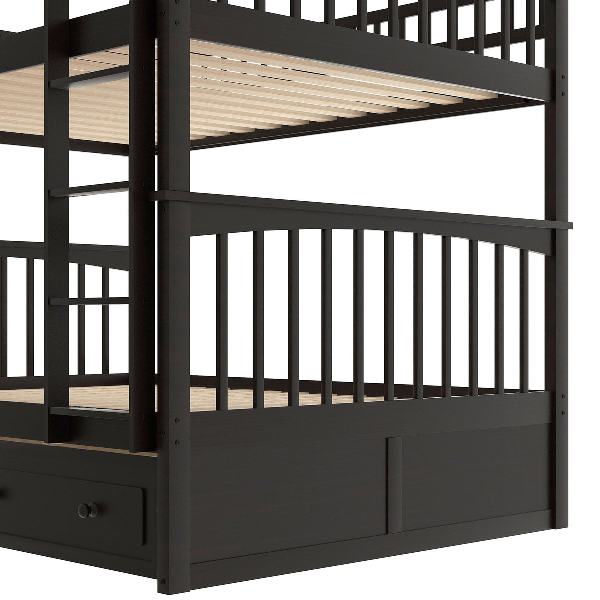 Convertible Bunk Bed With Drawers - Solid Wood with Storage - White, Dark Brown or Dark Gray