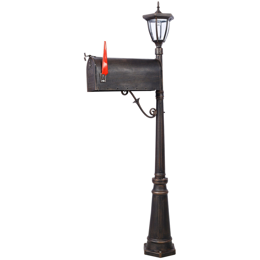 Heavy Duty Cast Aluminum Mailbox with Solar Light - Brown