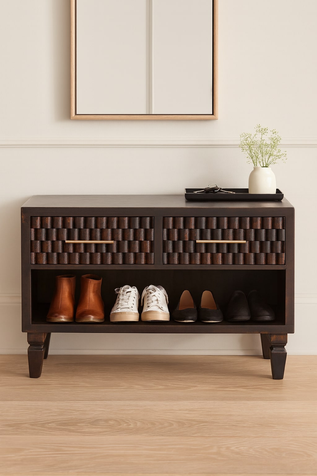 Solid Wood Shoe Storage Unit with Velvet Mocha Finish