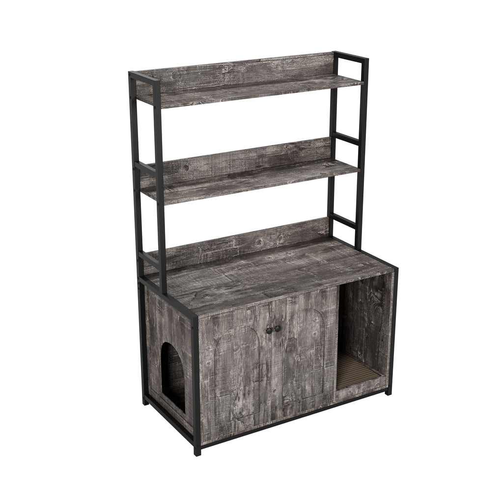 Large Cat Litter Box Enclosure with Shelf Storage - Grey
