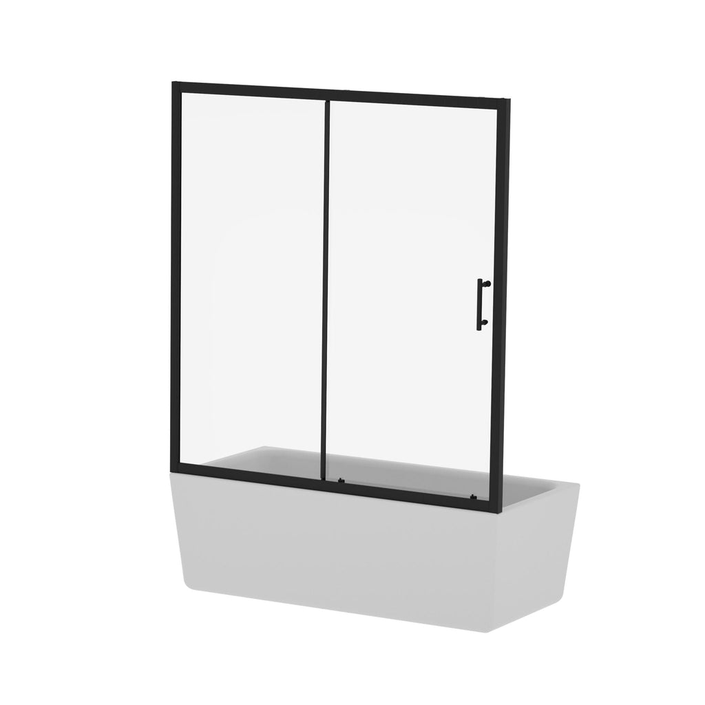 Sliding Shower Door for Bathtub with Safety Glass - Matte Black