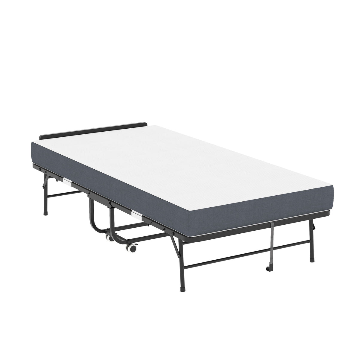 Twin Folding Bed with Adjustable Headboard – Memory Foam, Heavy-Duty Frame, Black