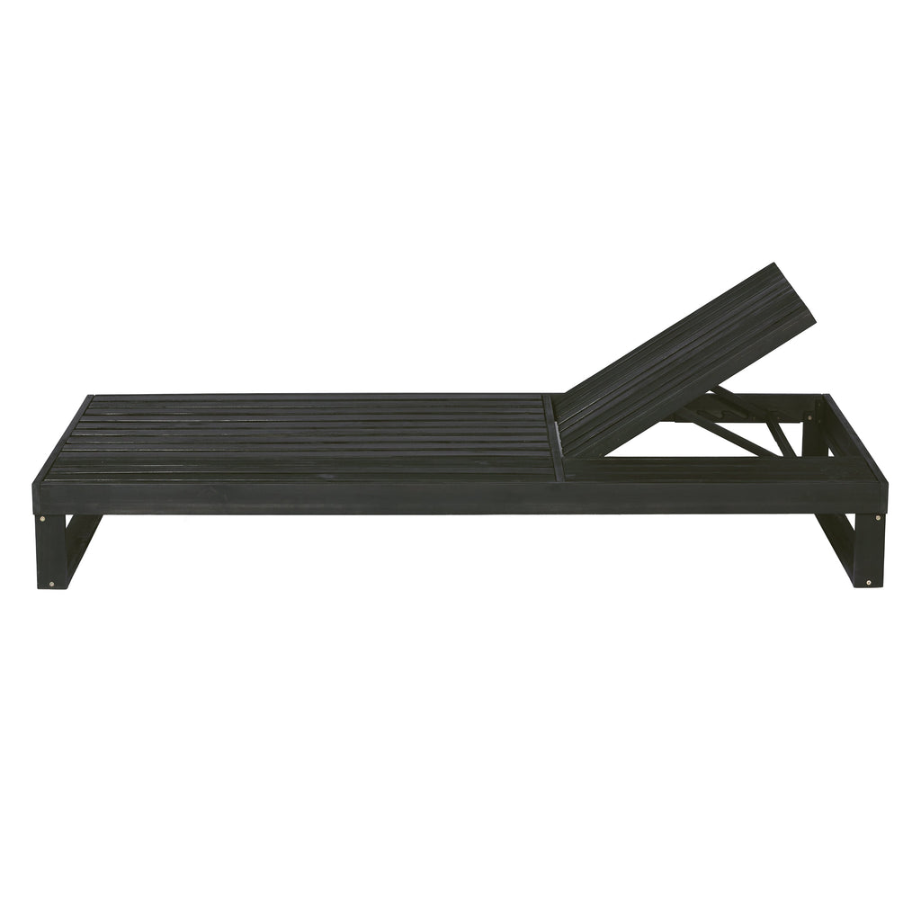 Black Acacia Wood Chaise Lounge with 4-Position Adjustable Backrest - Black