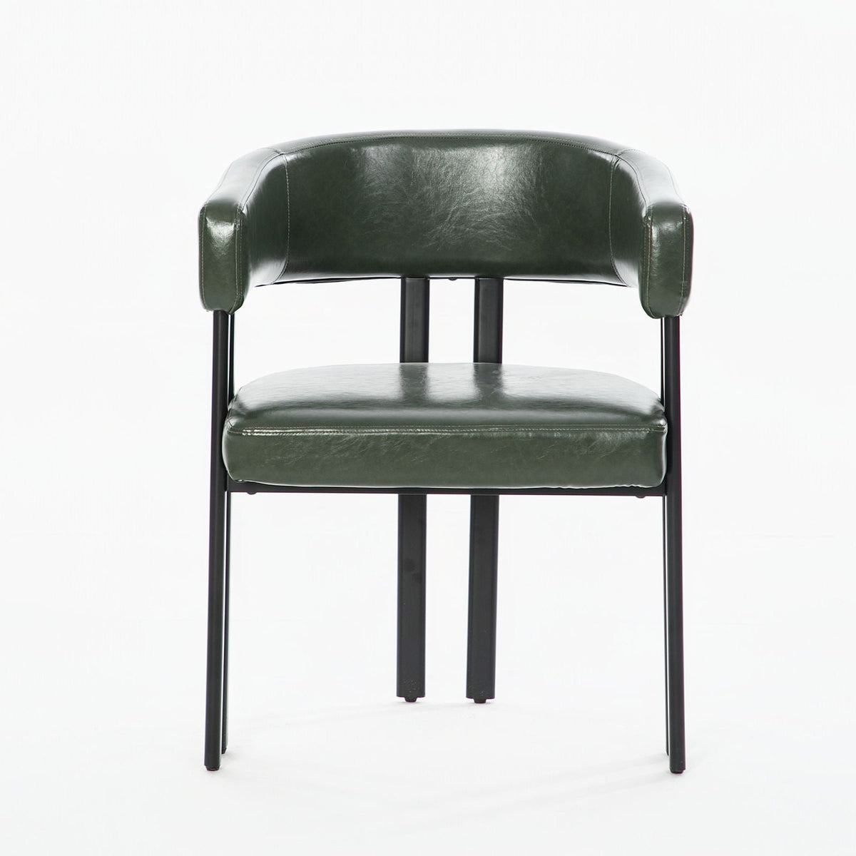 Modern Upholstered Barrel Dining Chair Set with Curved Back and Armrests - White, Dark Green, Black