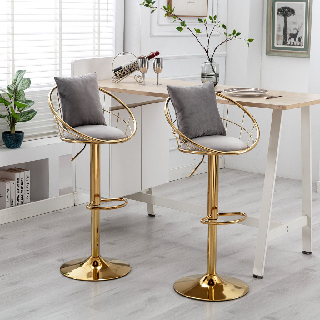 Adjustable Velvet Bar Stool Set with 360° Rotation - Multiple Colors