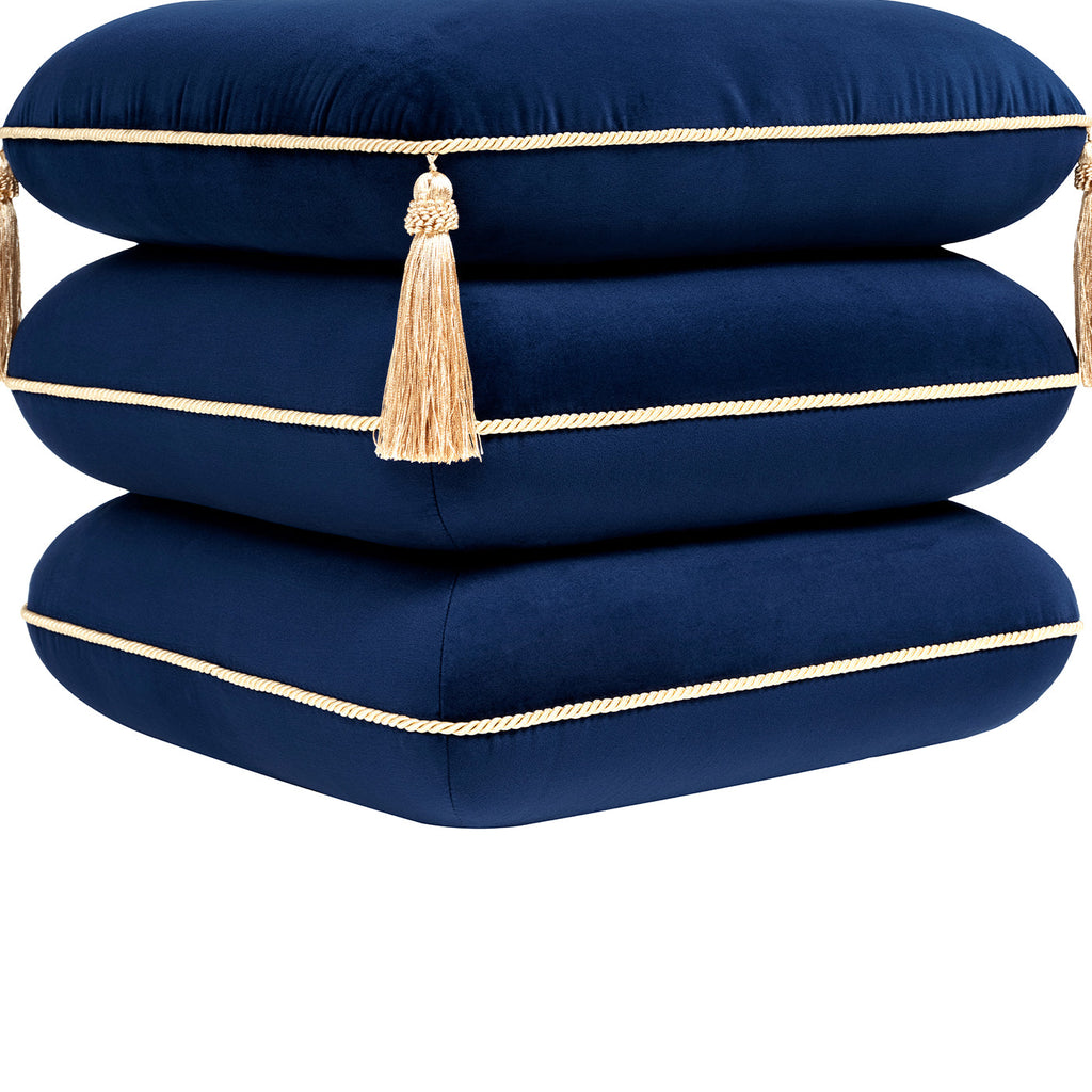 Squared Velvet Ottoman with Bullion Fringe - Green
