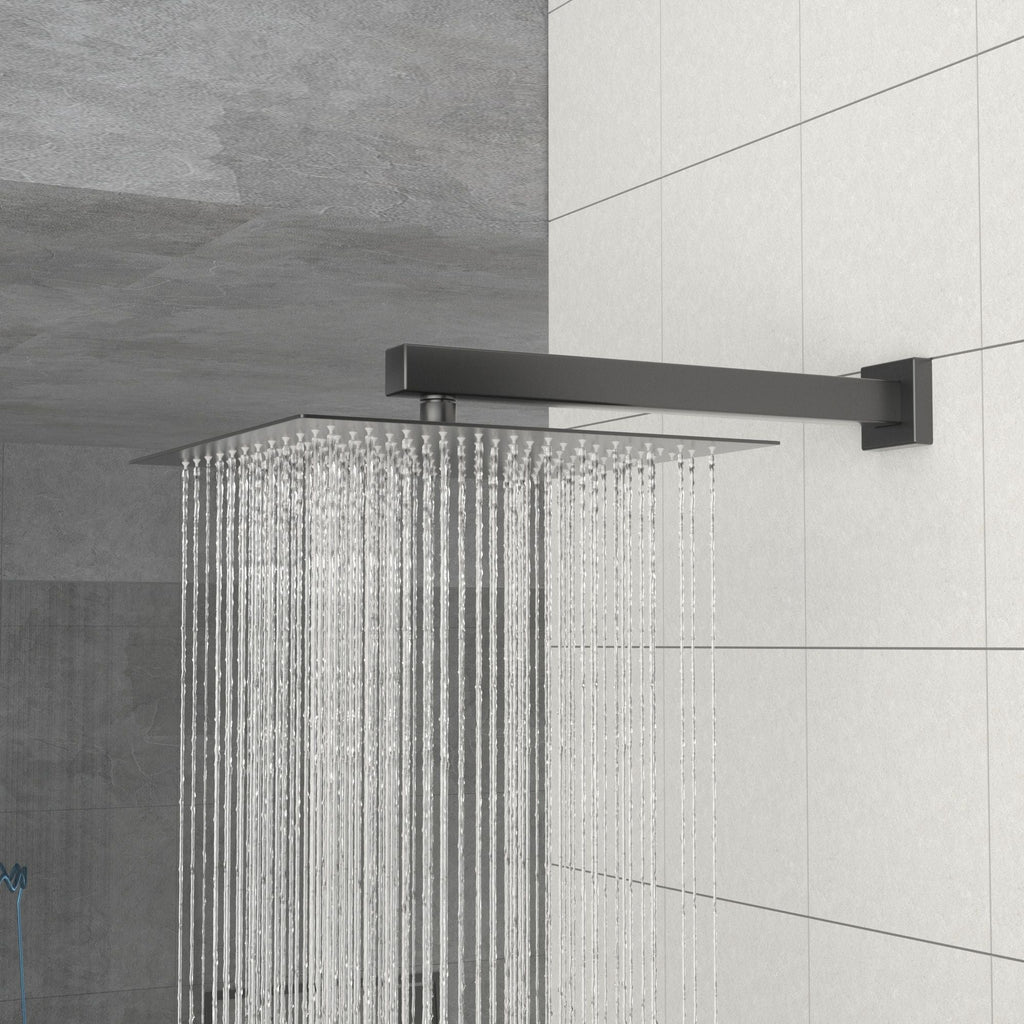 Wall Mounted Shower Arm with Flange – 16" Stainless Steel - Gold, Black, Gray