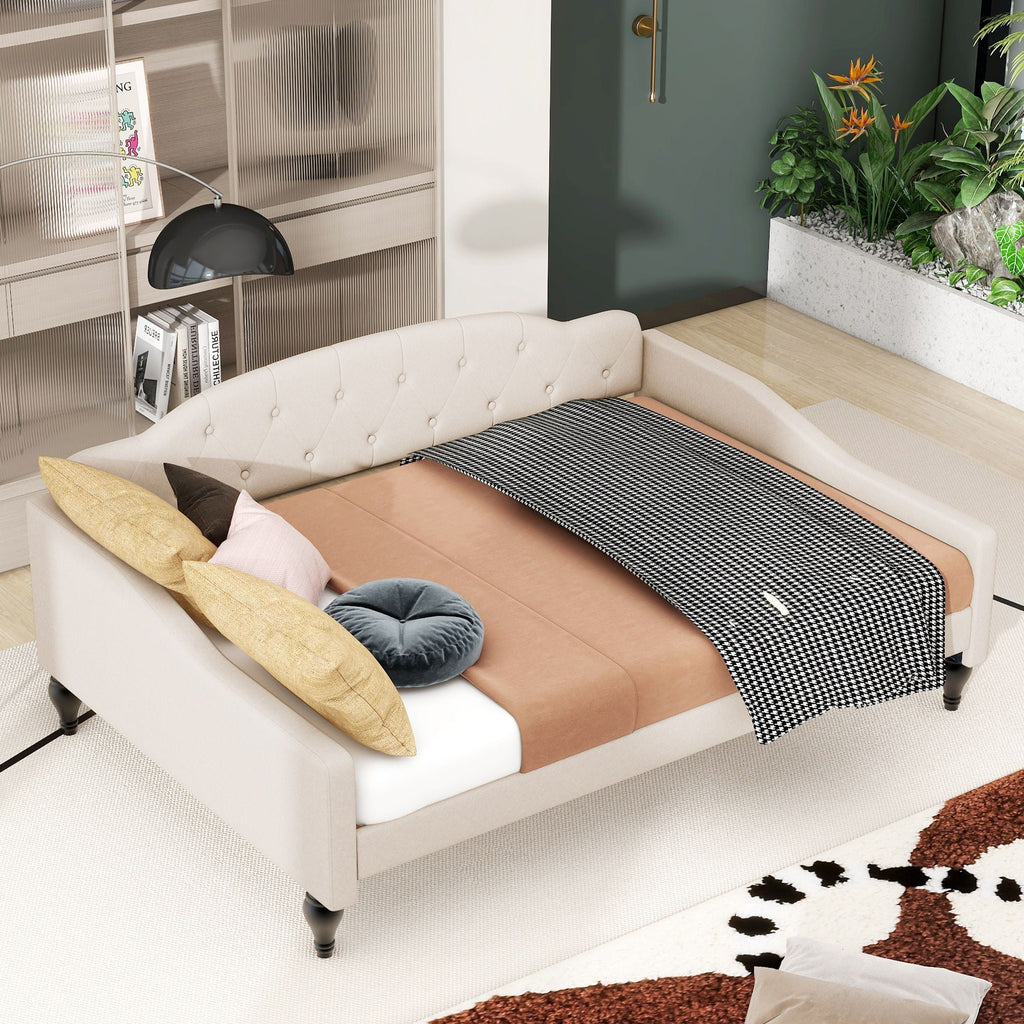 Upholstered Tufted Daybed with Storage Options - Beige