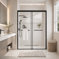 60 in. W x 72 in. H Semi-Frameless Sliding Shower Door with Tempered Glass - Matt Black