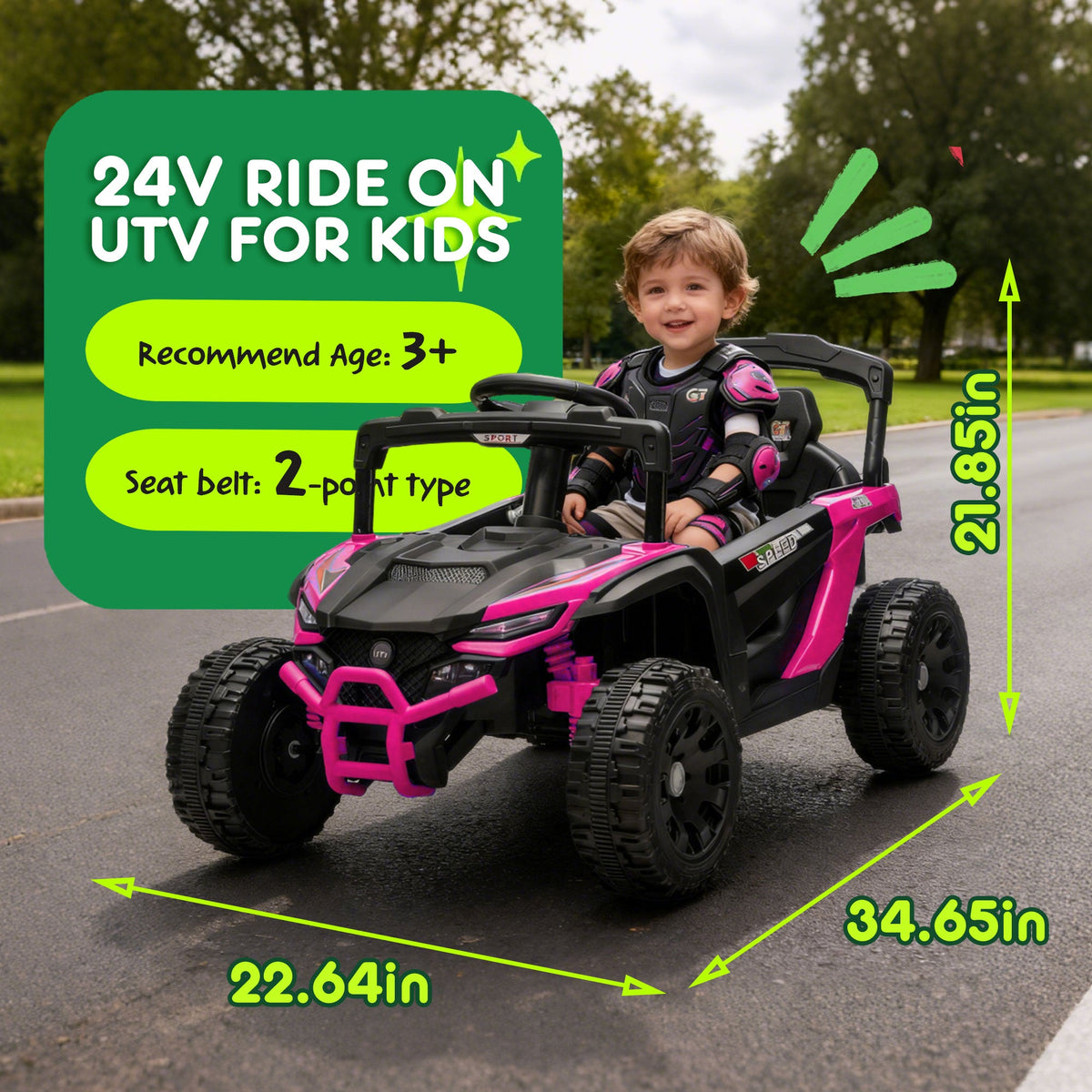 24V Kids Ride-On UTV with Remote Control and Bluetooth Music - Multiple Colors