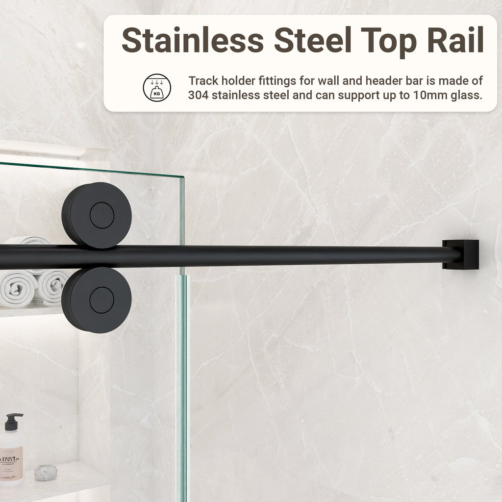 Frameless Single Sliding Shower Door with Matte Finish - Matte Black