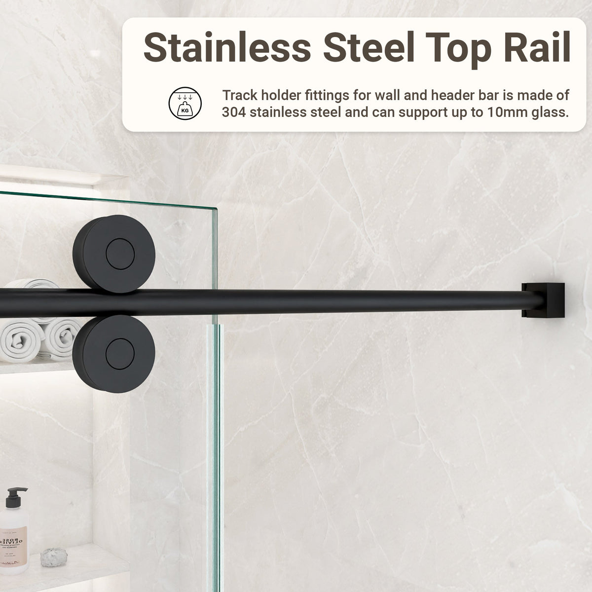 Frameless Single Sliding Shower Door with Matte Finish - Matte Black