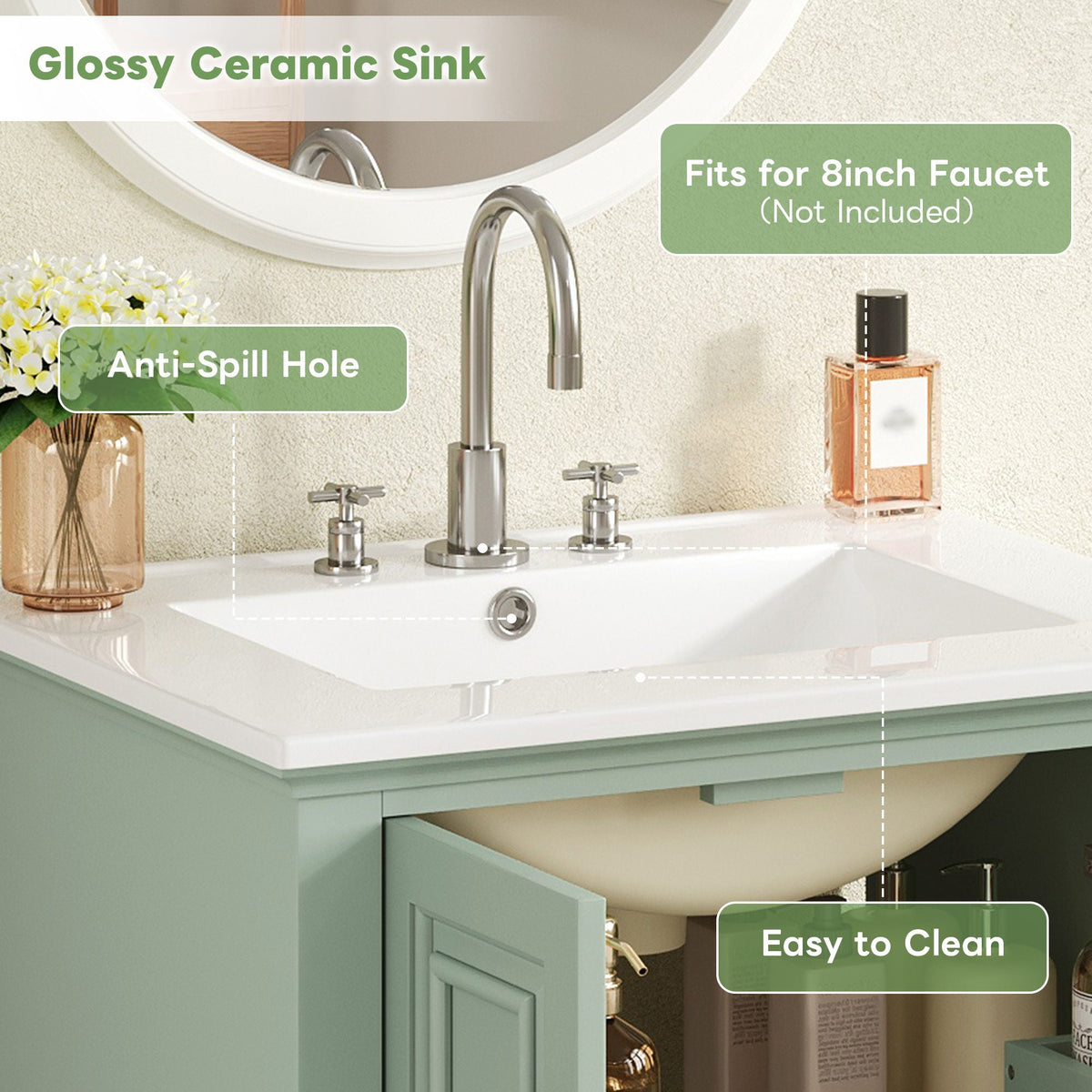 Modern Bathroom Vanity With Sink, Cabinet, And Drawers
