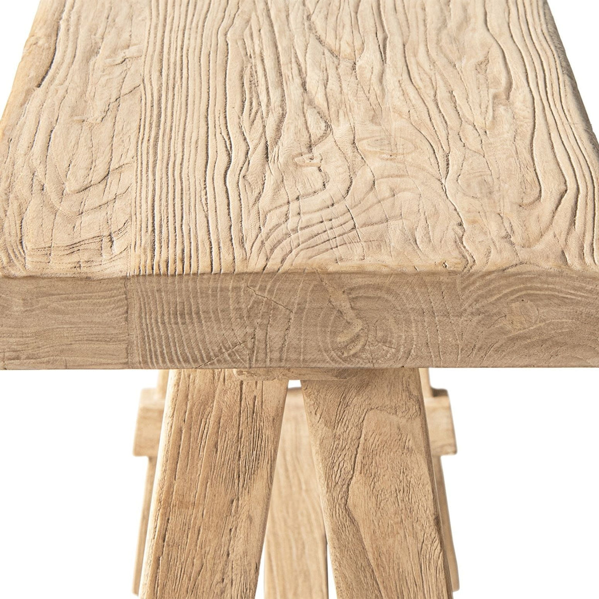 Trestle Coffee Table with Solid Reclaimed Elm Construction - Dark or Light Brown