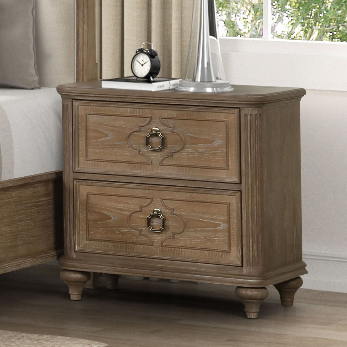 Oak Accent Nightstand with USB A & C Charging Ports - Rustic