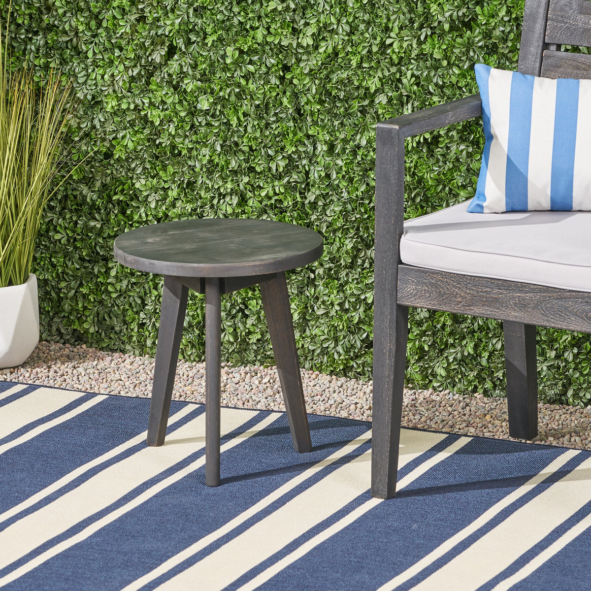Acacia Wood Marina Side Table with Tripod Base - Gray or Light Gray