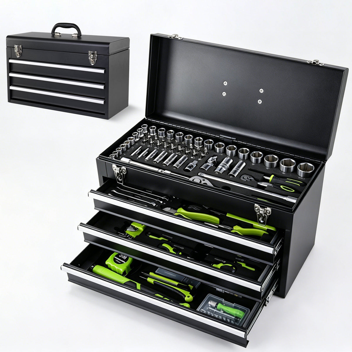 465-Piece Mechanics Tool Set with 3-Drawer Metal Box - Black & Blue