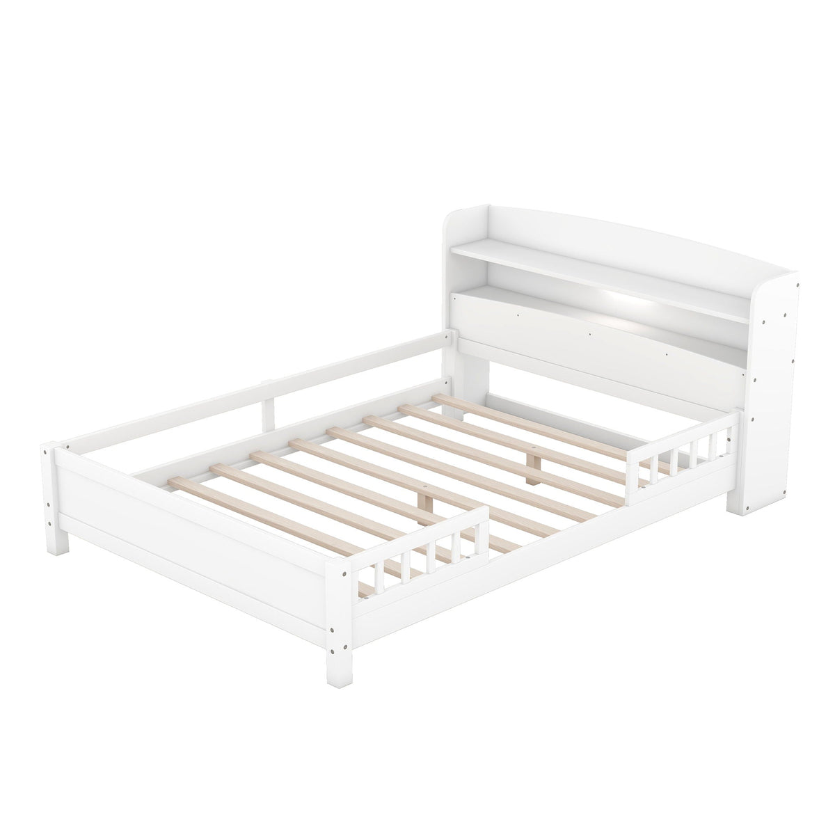 Wood Platform Storage Bed with LED Light & Storage Headboard - White or Dark Gray